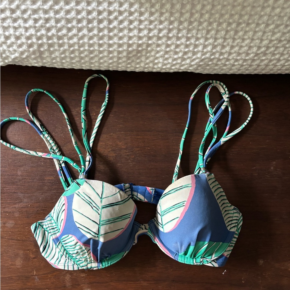 Aerie Blue Leaf Print Bikini Top